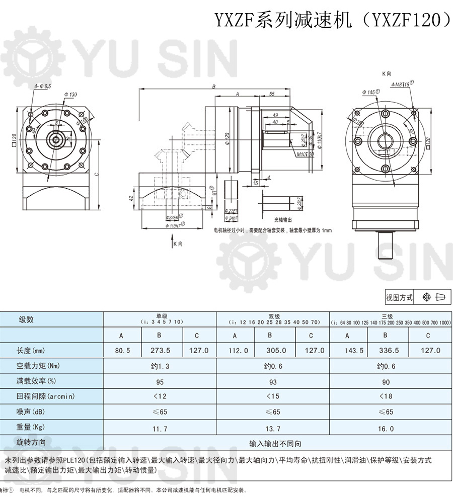 宇鑫YXZF120精密行星伺服減速機(jī)尺寸圖